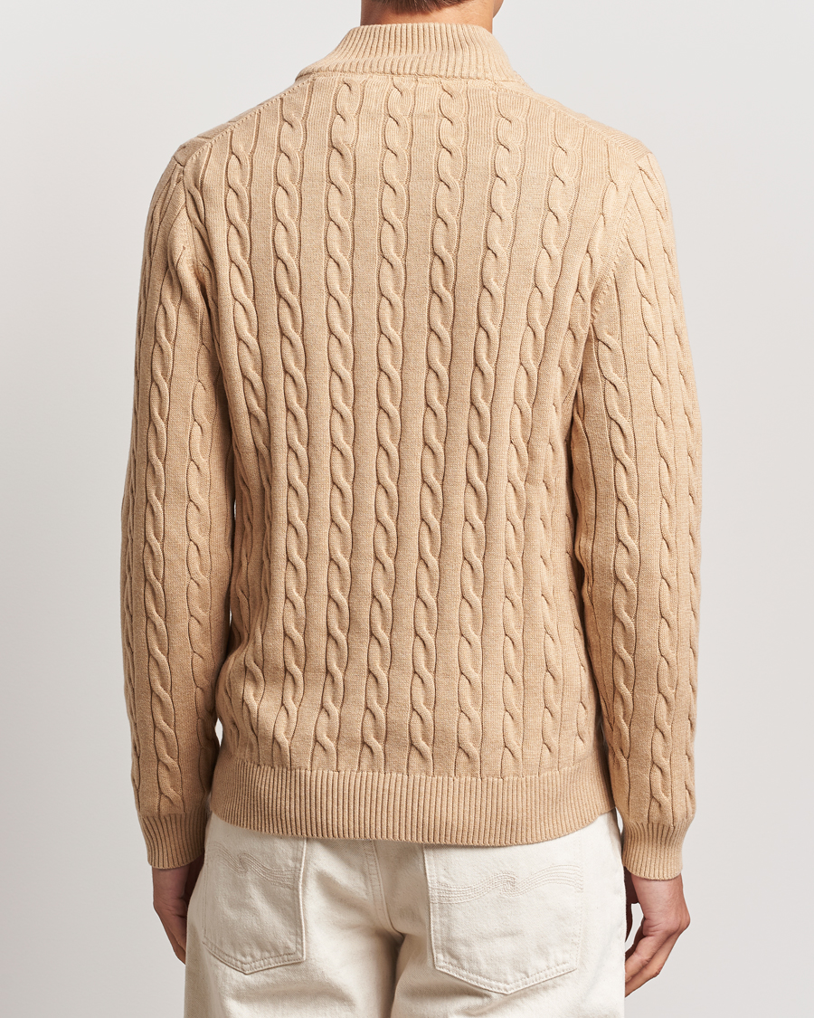 Men | Sweaters & Knitwear | GANT | Cotton Cable Half Zip Khaki Melange