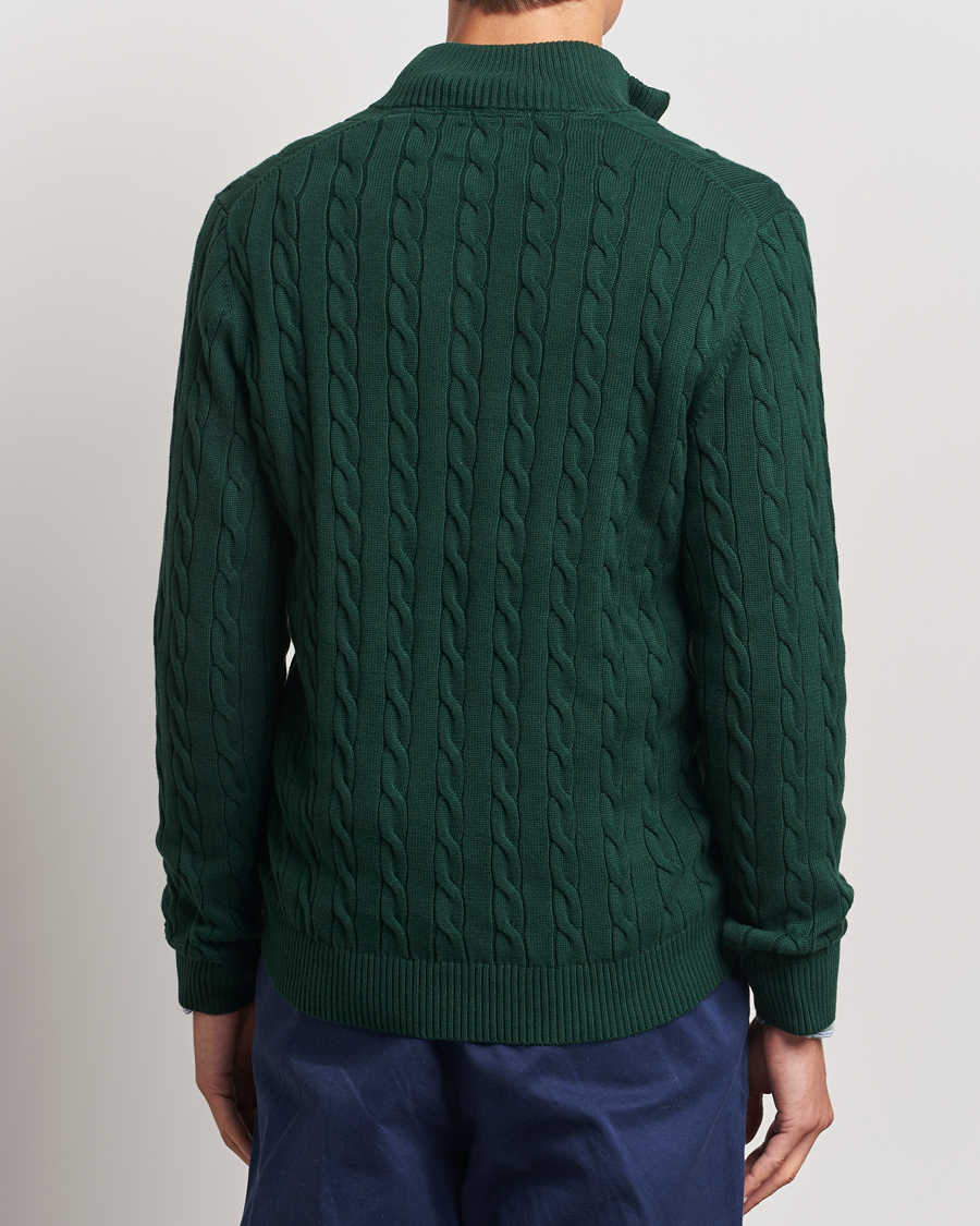 Men | Sweaters & Knitwear | GANT | Cotton Cable Half Zip Tartan Green