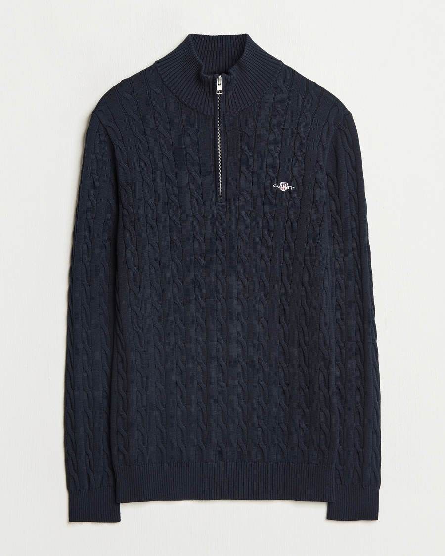 Men | Sweaters & Knitwear | GANT | Cotton Cable Half Zip Evening Blue