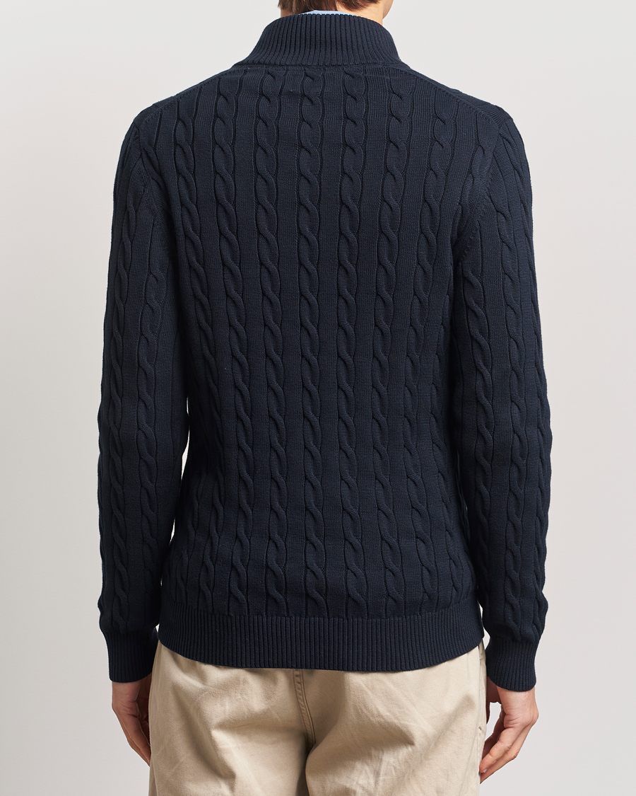 Men | Sweaters & Knitwear | GANT | Cotton Cable Half Zip Evening Blue