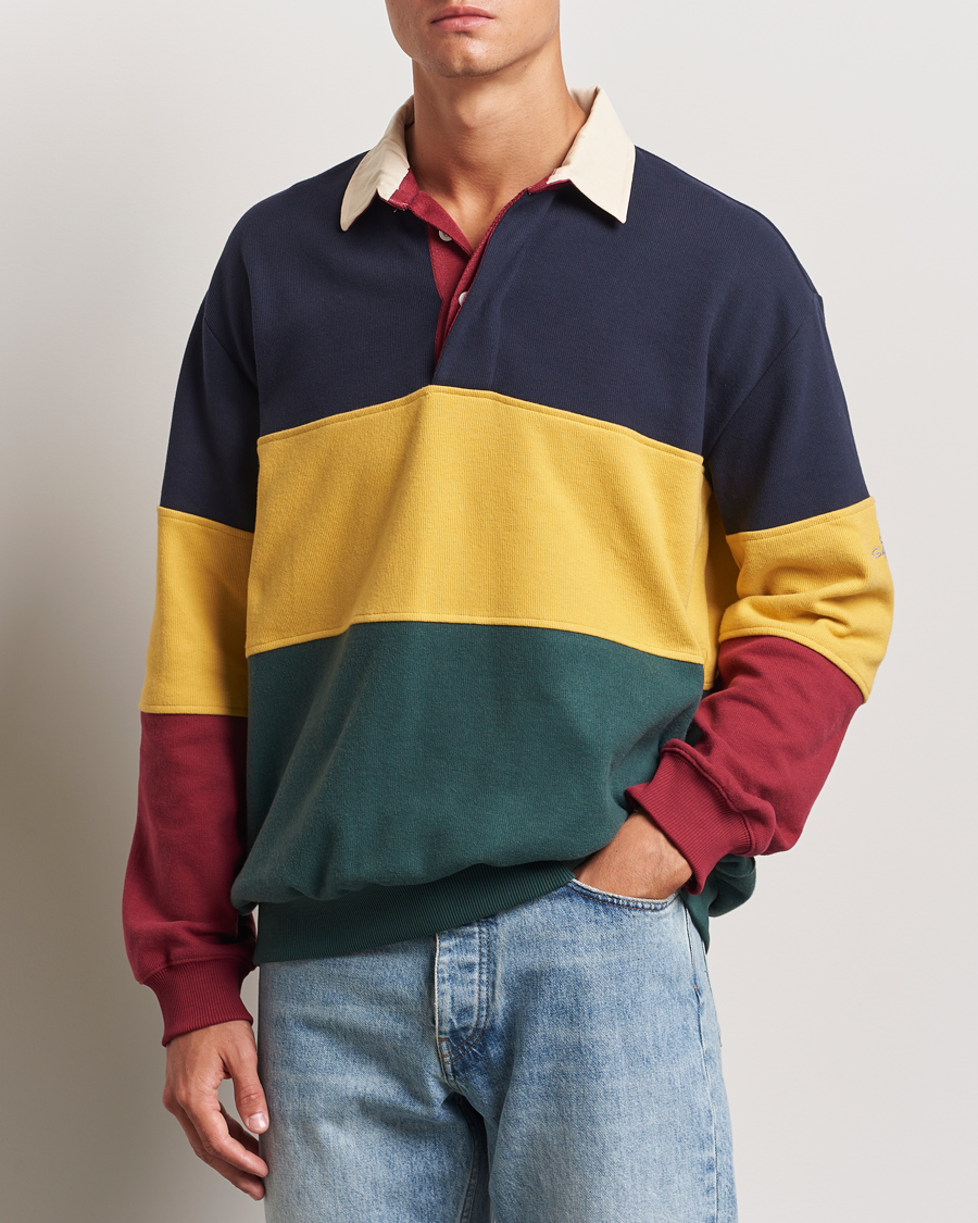 Men | Sweaters & Knitwear | GANT | Sweat Color Block Heavy Rugger Evening Blue