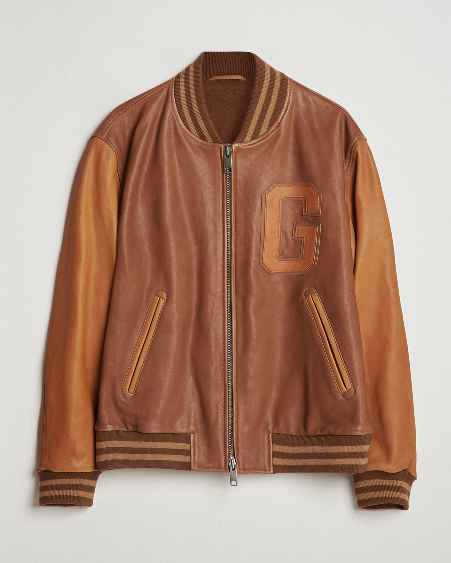 Men | Coats & Jackets | Gant | Leather Varsity Jacket Brown Sugar