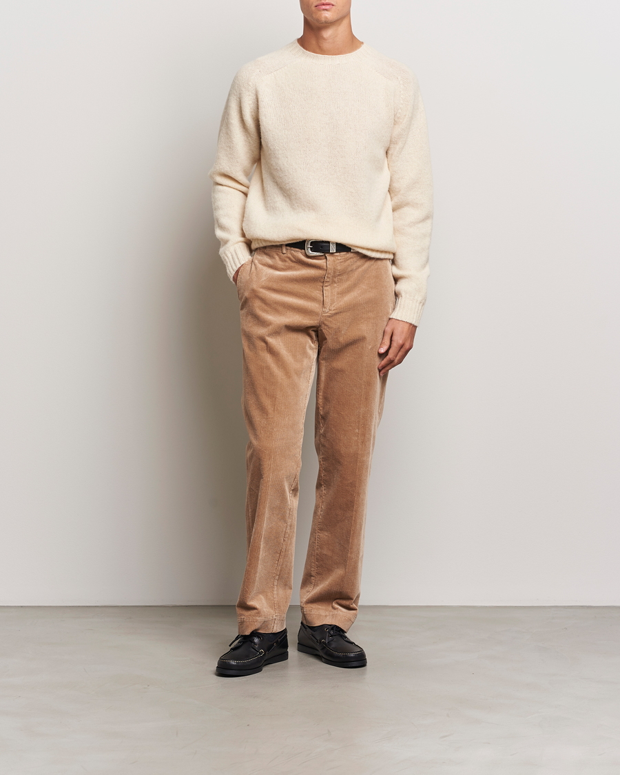 Men | Sweaters & Knitwear | Harley Of Scotland | Brushed Supersoft Lambswool Crewneck Cream