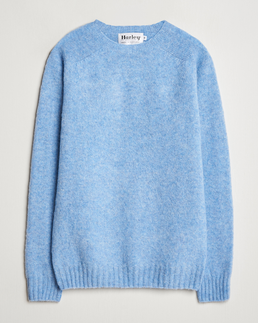 Men | Sweaters & Knitwear | Harley Of Scotland | Brushed Supersoft Lambswool Crewneck Ice Sea
