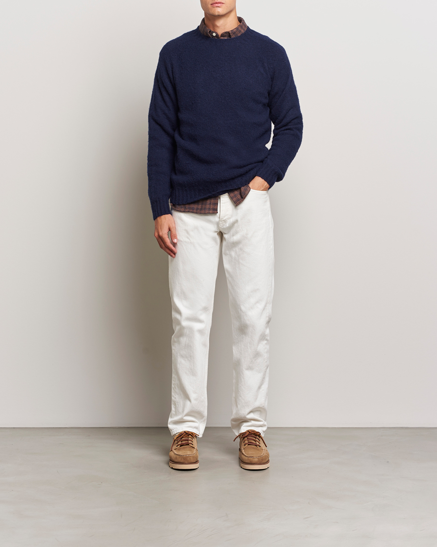 Men | Sweaters & Knitwear | Harley Of Scotland | Brushed Supersoft Lambswool Crewneck Navy