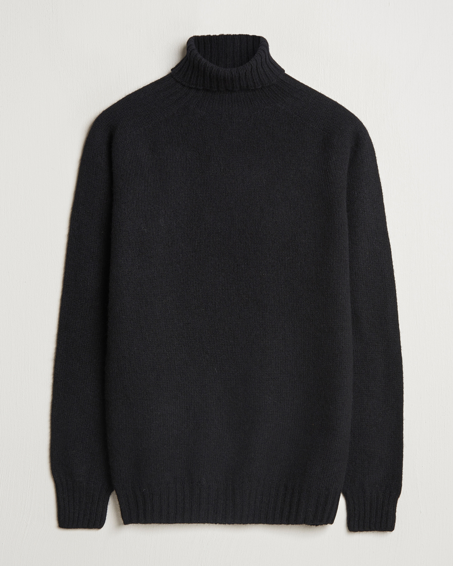 Men | Sweaters & Knitwear | Harley Of Scotland | Supersoft Lambswool Rollneck Black