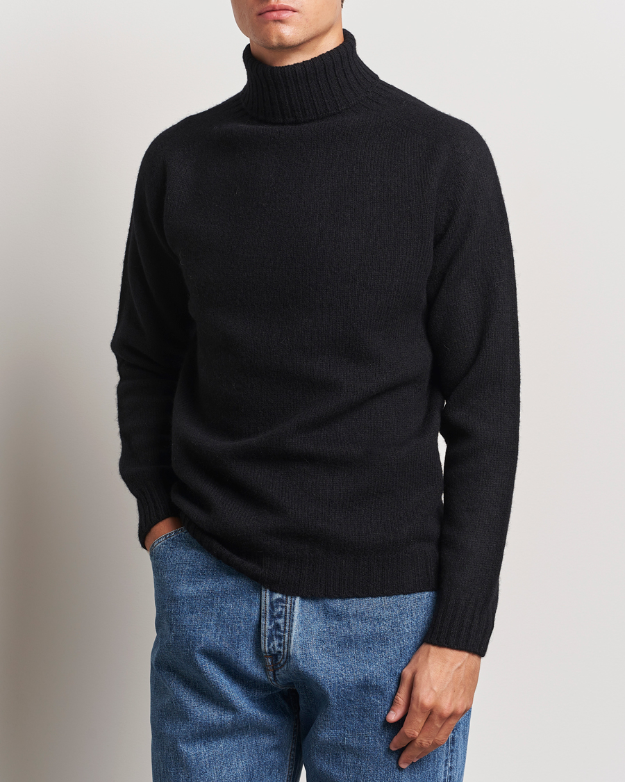 Men | Sweaters & Knitwear | Harley Of Scotland | Supersoft Lambswool Rollneck Black
