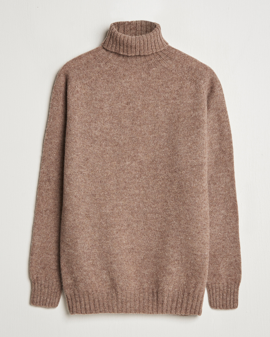 Men | Sweaters & Knitwear | Harley Of Scotland | Supersoft Lambswool Rollneck Nutmeg Brown