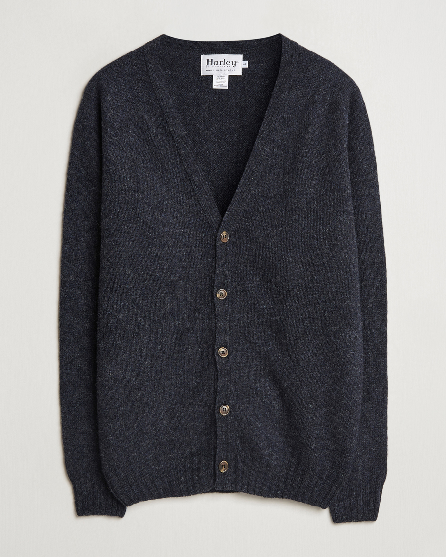 Men | Sweaters & Knitwear | Harley Of Scotland | Supersoft Lambswool Cardigan Charcoal