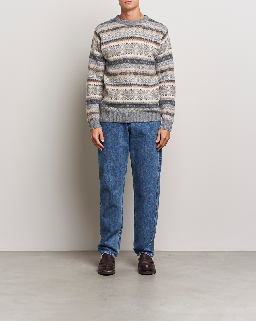 Men | Sweaters & Knitwear | Harley Of Scotland | Supersoft Lambswool Fairisle Crewneck Grey