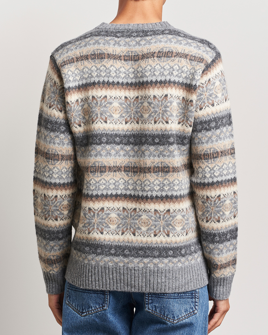 Men | Sweaters & Knitwear | Harley Of Scotland | Supersoft Lambswool Fairisle Crewneck Grey
