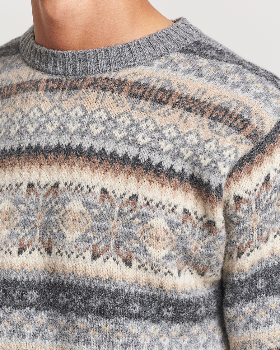 Men | Sweaters & Knitwear | Harley Of Scotland | Supersoft Lambswool Fairisle Crewneck Grey