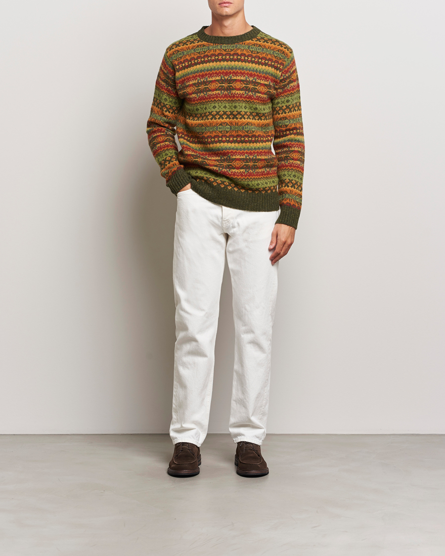 Men | Sweaters & Knitwear | Harley Of Scotland | Supersoft Lambswool Fairisle Crewneck Green