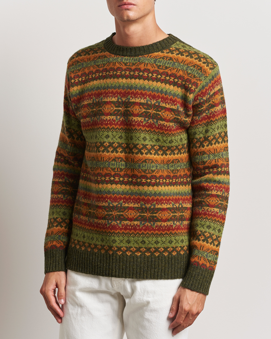 Men | Sweaters & Knitwear | Harley Of Scotland | Supersoft Lambswool Fairisle Crewneck Green