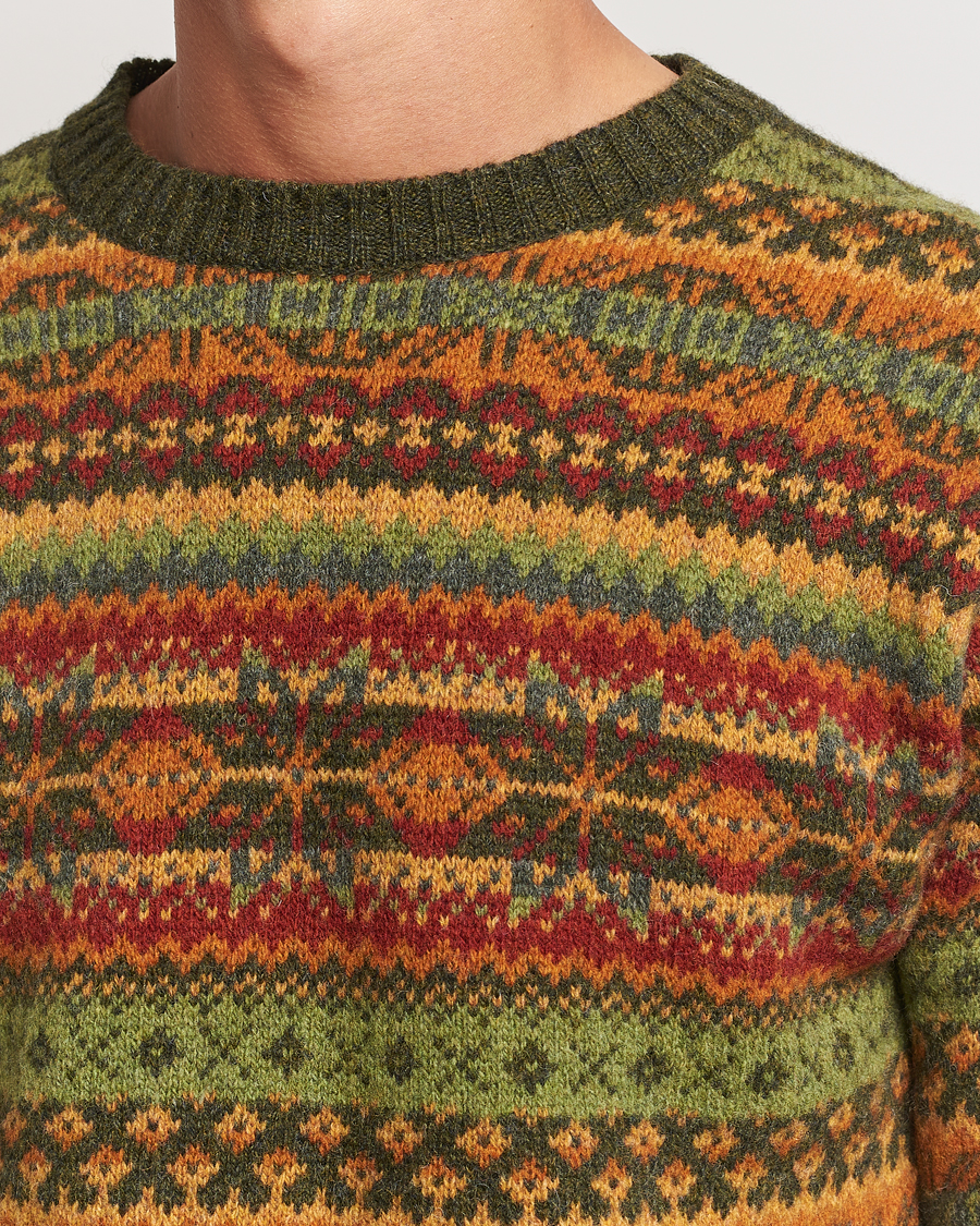 Men | Sweaters & Knitwear | Harley Of Scotland | Supersoft Lambswool Fairisle Crewneck Green