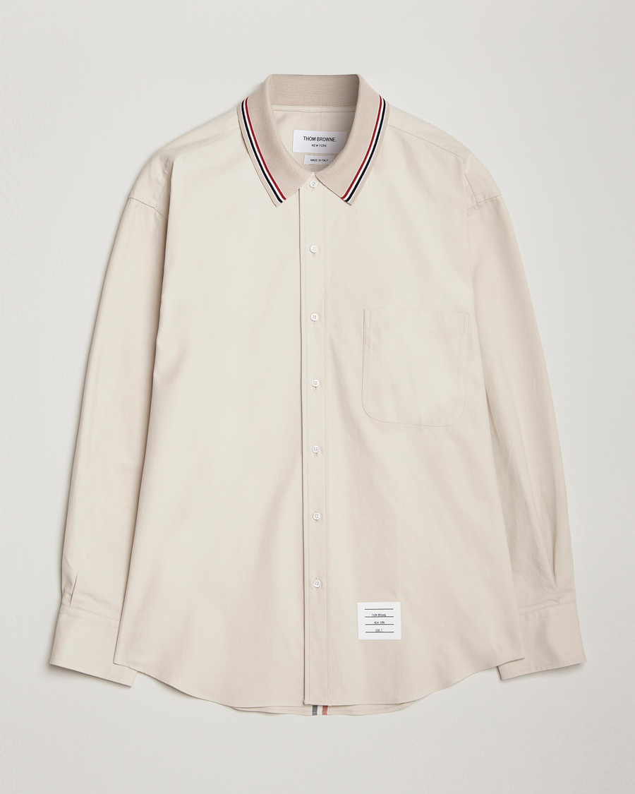 Men | Shirts | Thom Browne | Knit Collar Flannel Overshirt Off White