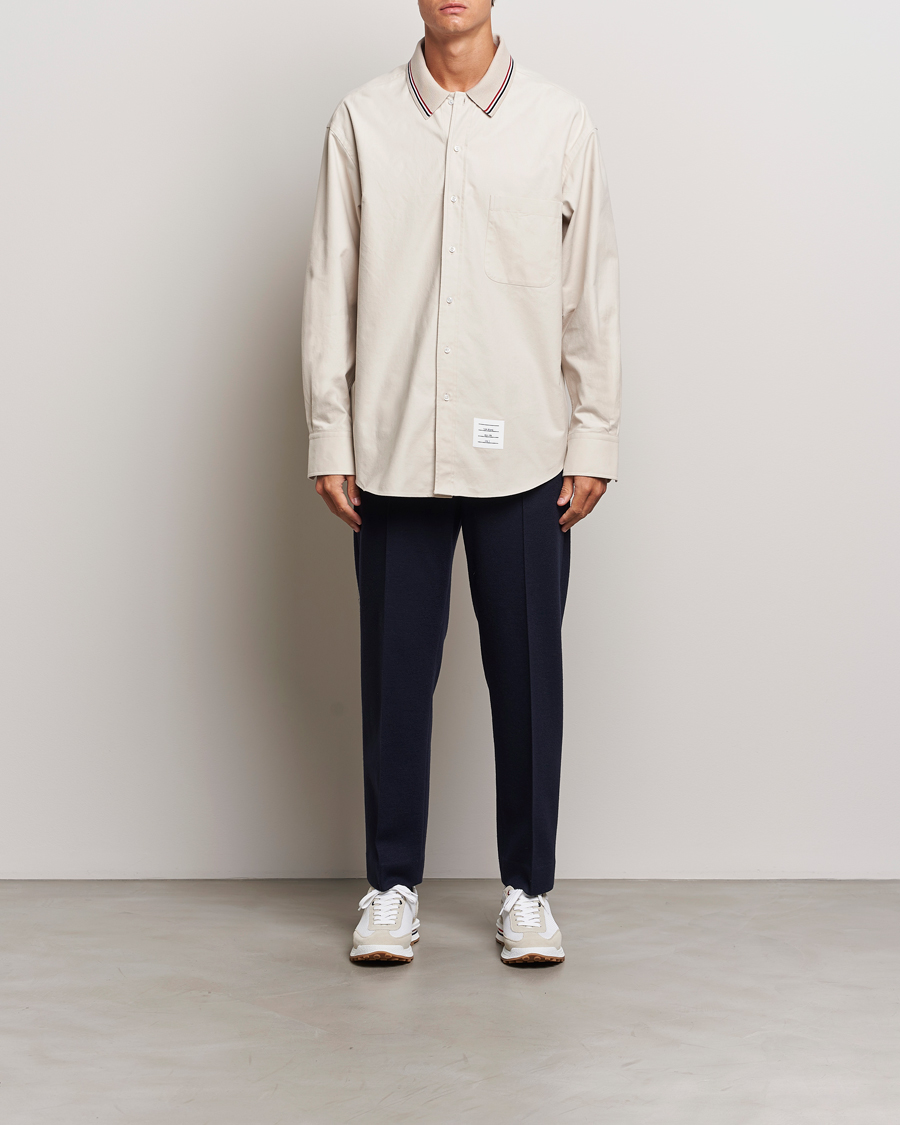 Men | Shirts | Thom Browne | Knit Collar Flannel Overshirt Off White