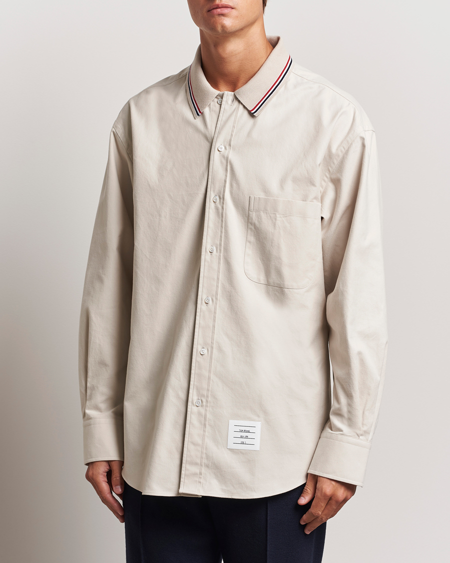 Men | Shirts | Thom Browne | Knit Collar Flannel Overshirt Off White