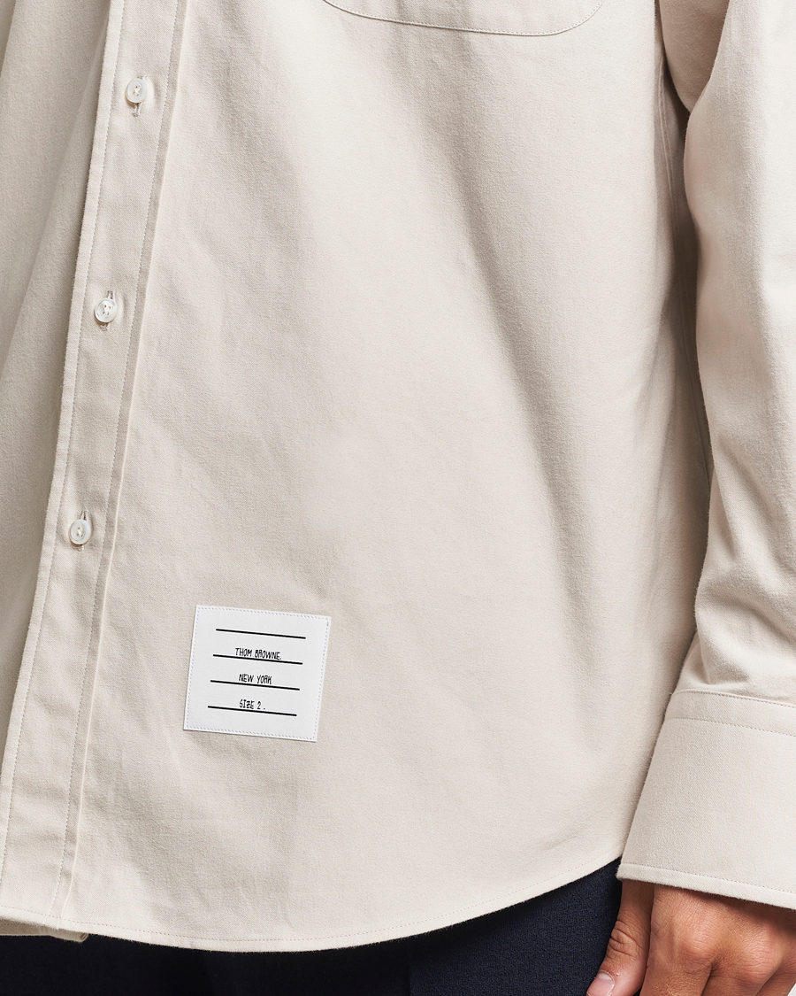 Men | Shirts | Thom Browne | Knit Collar Flannel Overshirt Off White