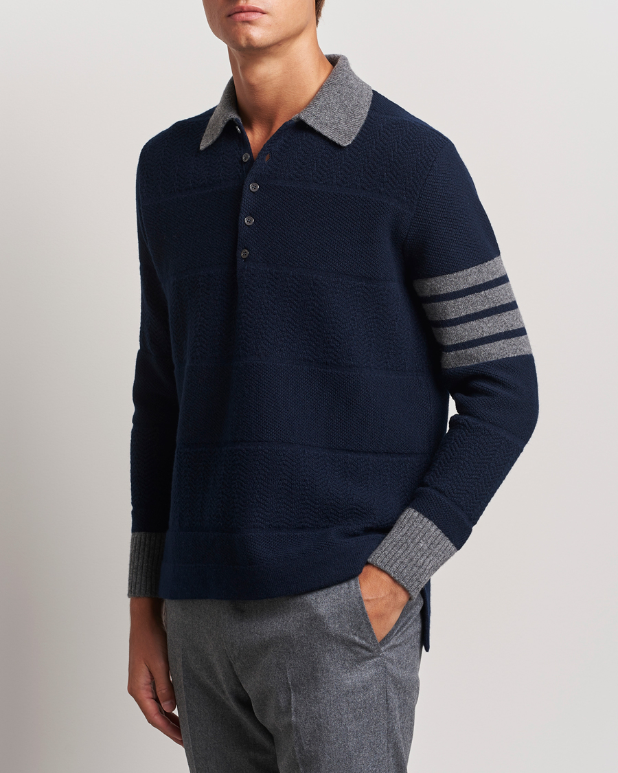 Men | Sweaters & Knitwear | Thom Browne | Textured Wool Rugby Navy