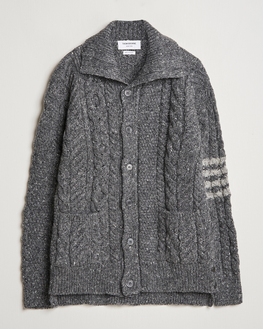 Men | Sweaters & Knitwear | Thom Browne | Donegal Cable Cardigan Medium Grey