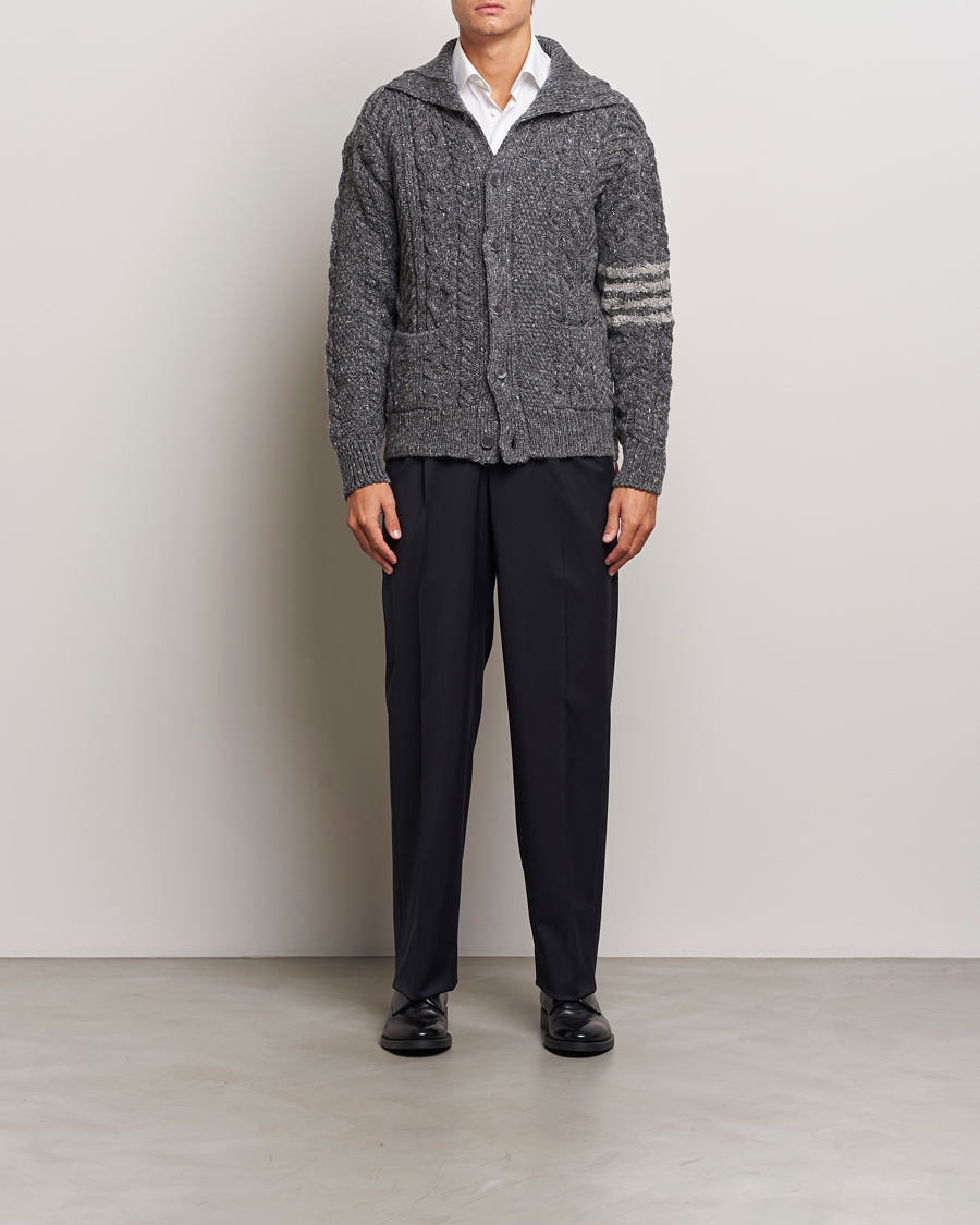 Men | Sweaters & Knitwear | Thom Browne | Donegal Cable Cardigan Medium Grey