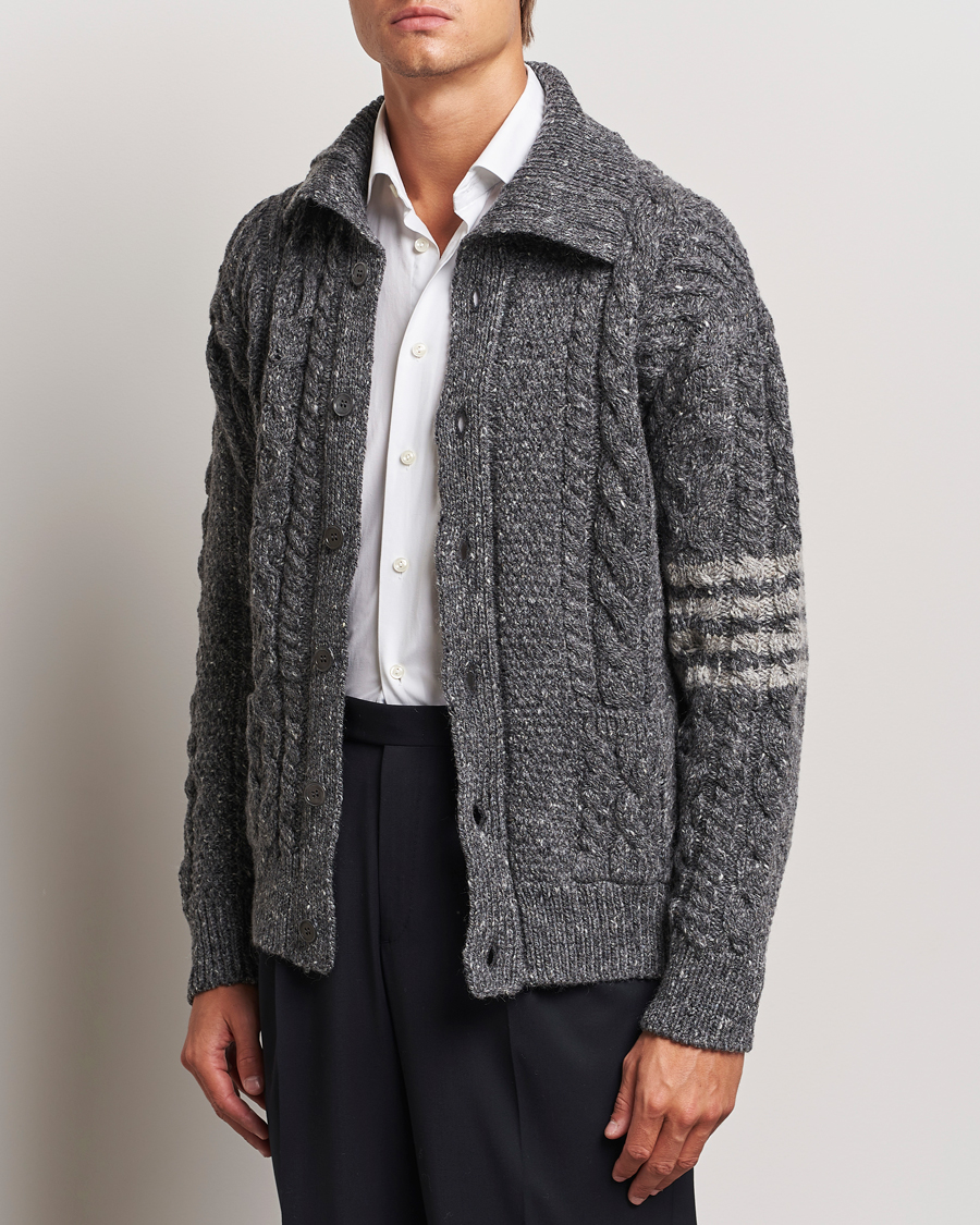 Men | Sweaters & Knitwear | Thom Browne | Donegal Cable Cardigan Medium Grey