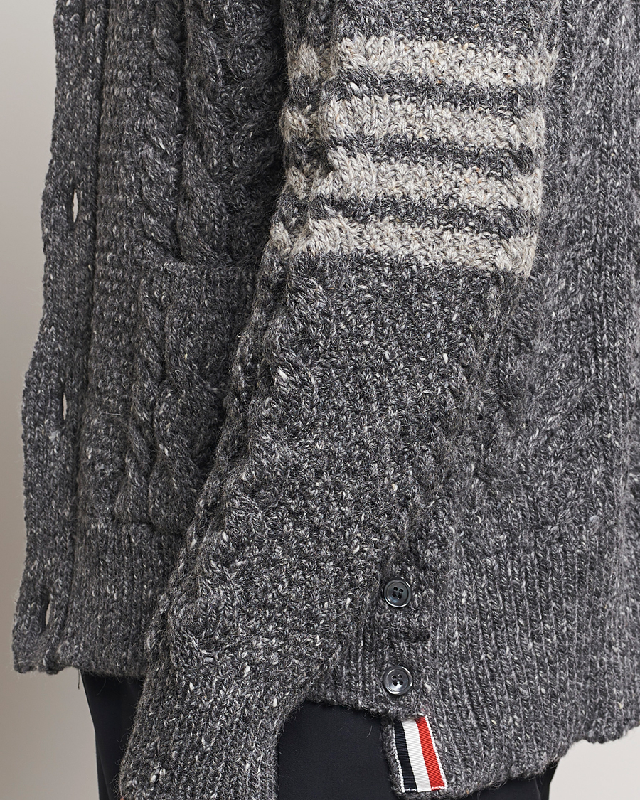 Men | Sweaters & Knitwear | Thom Browne | Donegal Cable Cardigan Medium Grey