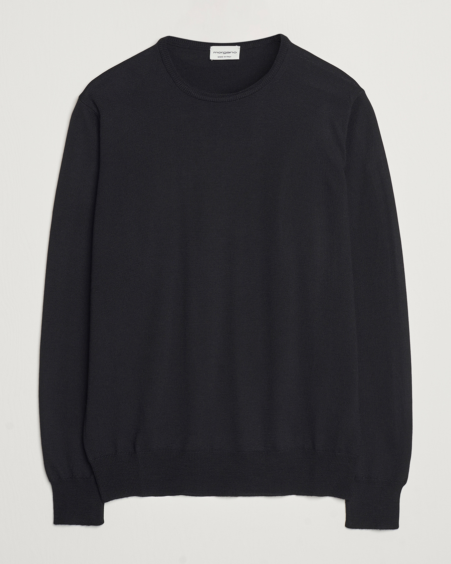 Men | Sweaters & Knitwear | Morgano | Extra Fine Merino Wool Crewneck Black