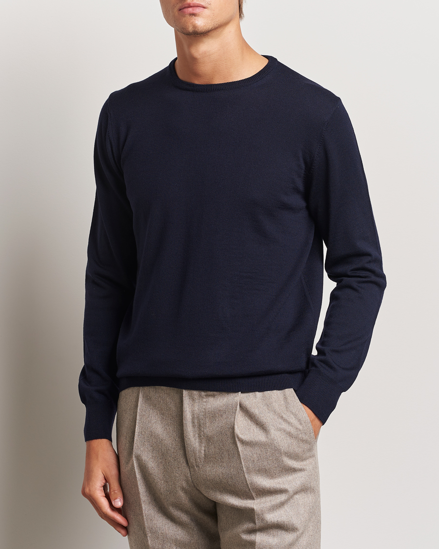 Men | Sweaters & Knitwear | Morgano | Extra Fine Merino Wool Crewneck Navy