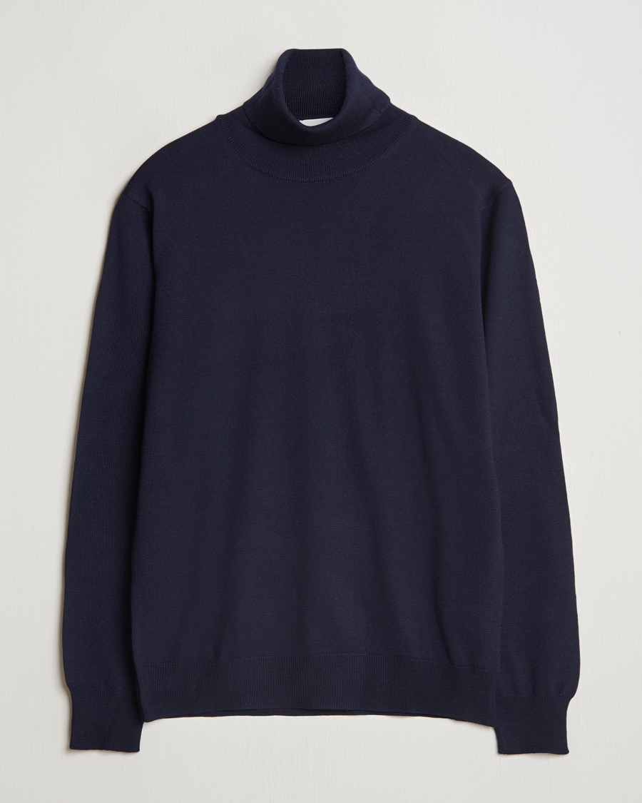 Men | Sweaters & Knitwear | Morgano | Extra Fine Merino Wool Rollneck Navy