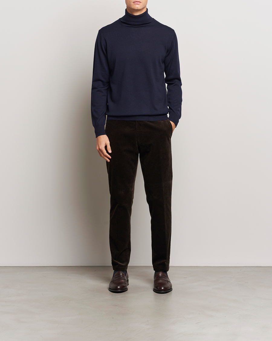 Men | Sweaters & Knitwear | Morgano | Extra Fine Merino Wool Rollneck Navy
