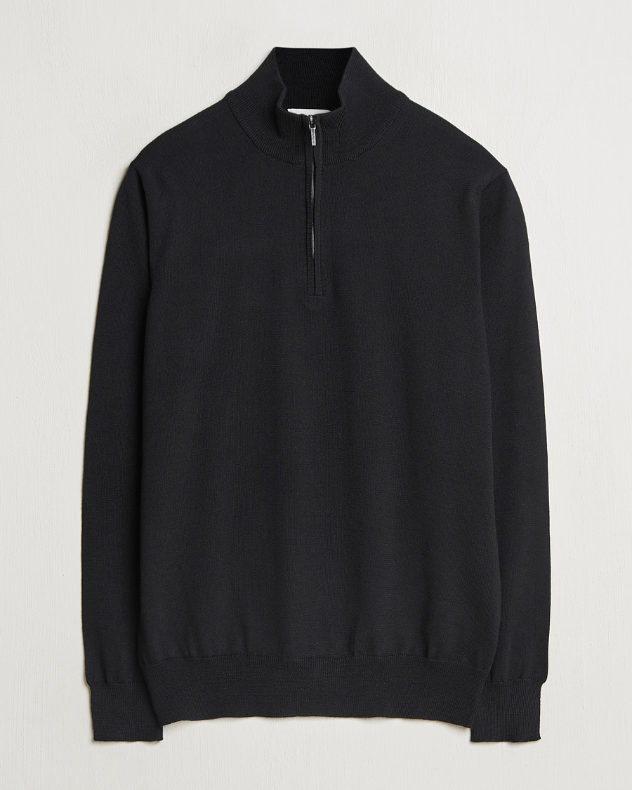 Men | Sweaters & Knitwear | Morgano | Extra Fine Merino Wool Half-Zip Black