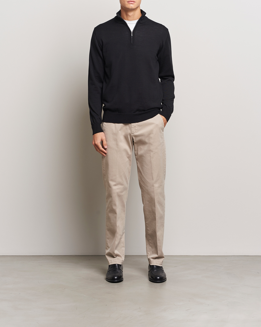 Men | Sweaters & Knitwear | Morgano | Extra Fine Merino Wool Half-Zip Black