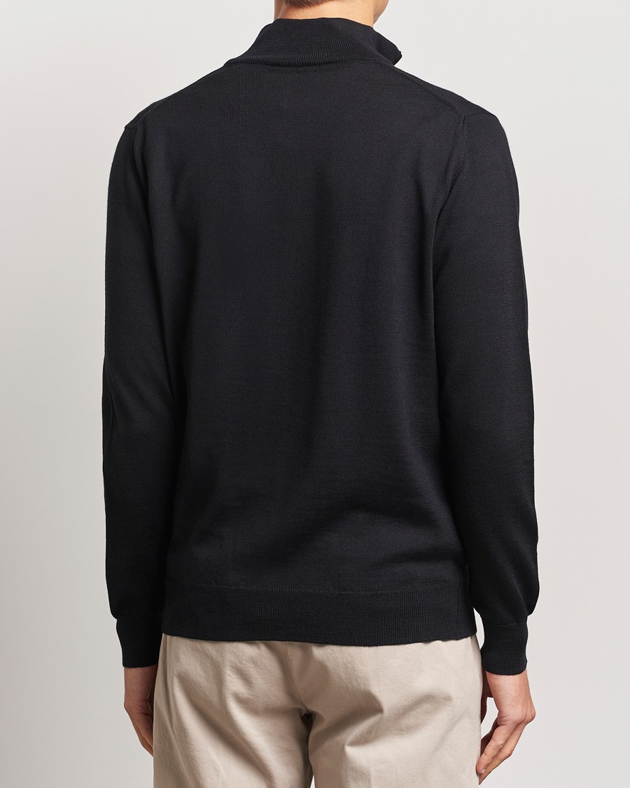 Men | Sweaters & Knitwear | Morgano | Extra Fine Merino Wool Half-Zip Black