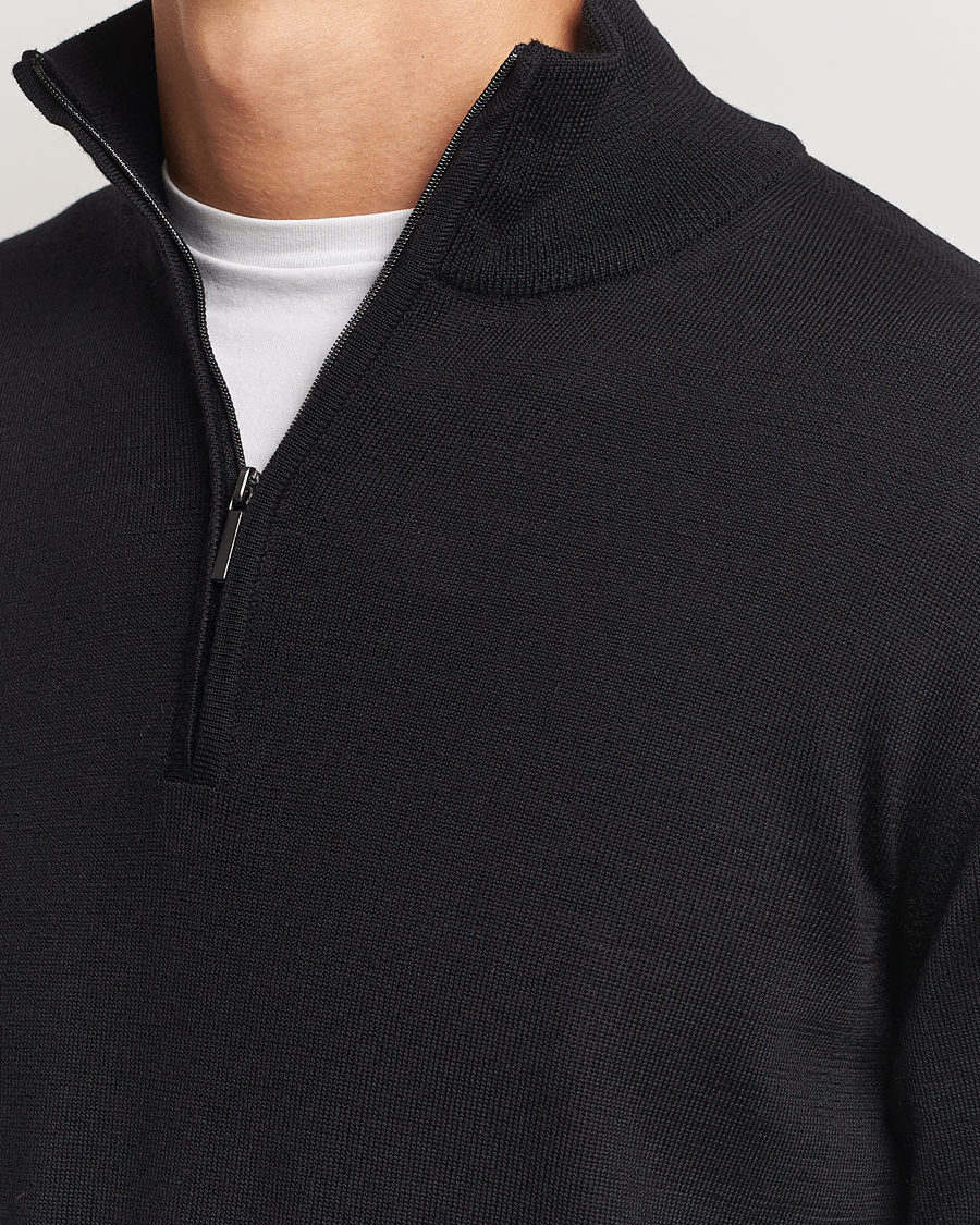 Men | Sweaters & Knitwear | Morgano | Extra Fine Merino Wool Half-Zip Black