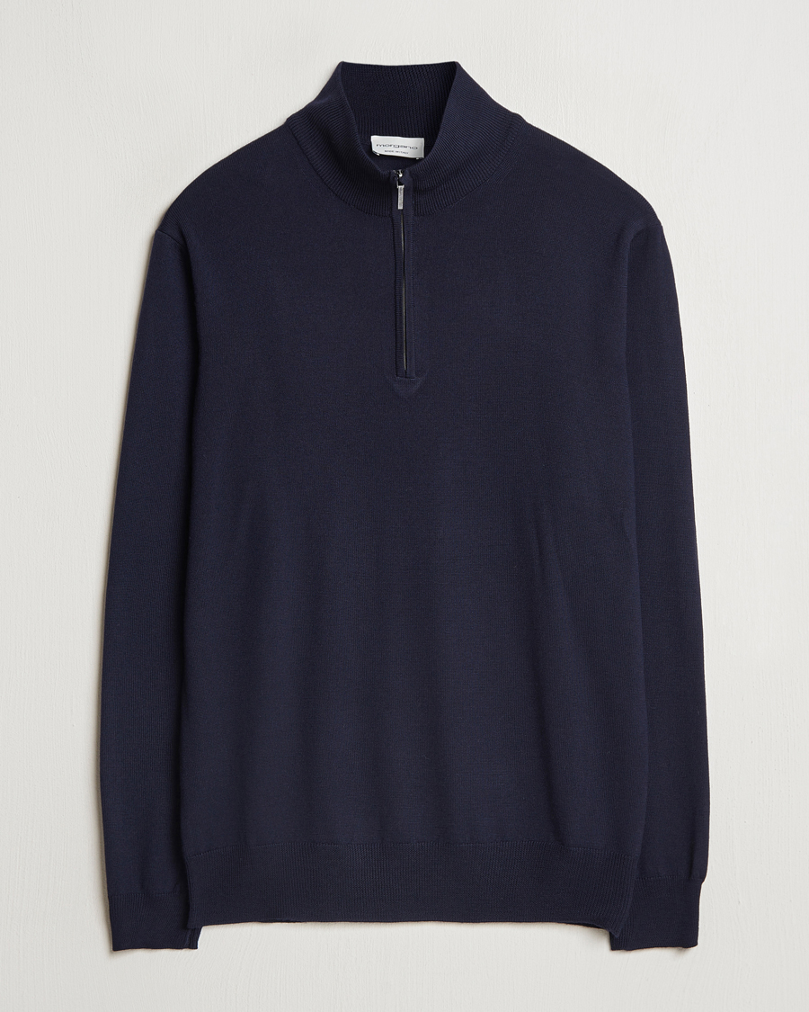 Men | Sweaters & Knitwear | Morgano | Extra Fine Merino Wool Half-Zip Navy