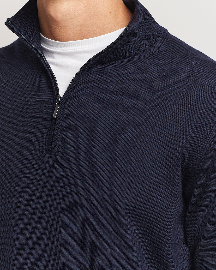 Men | Sweaters & Knitwear | Morgano | Extra Fine Merino Wool Half-Zip Navy