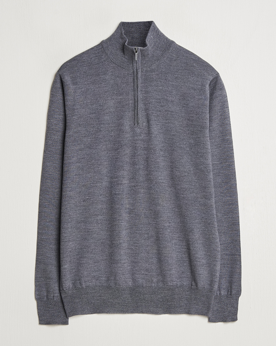 Men | Sweaters & Knitwear | Morgano | Extra Fine Merino Wool Half-Zip Mid Grey