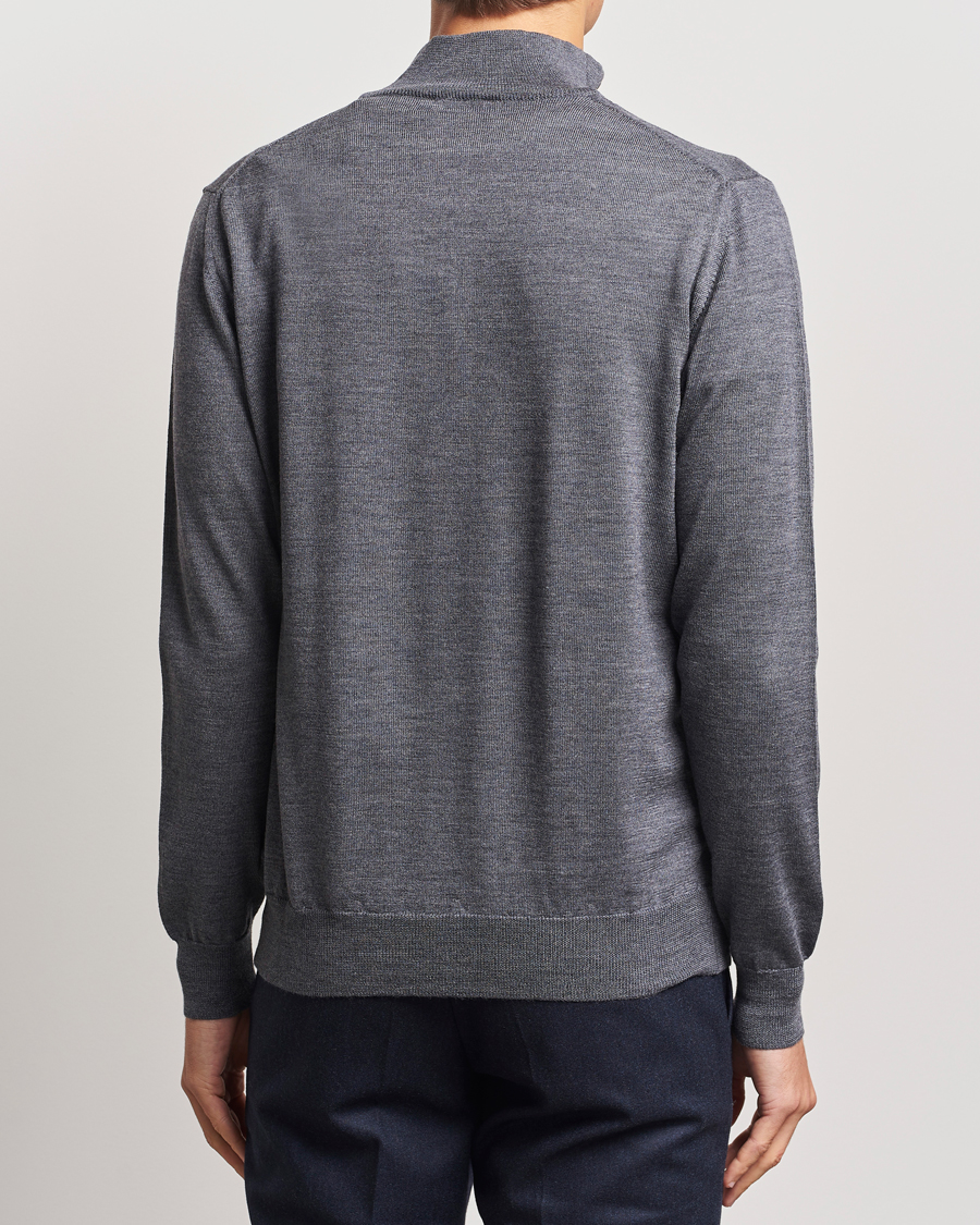 Men | Sweaters & Knitwear | Morgano | Extra Fine Merino Wool Half-Zip Mid Grey