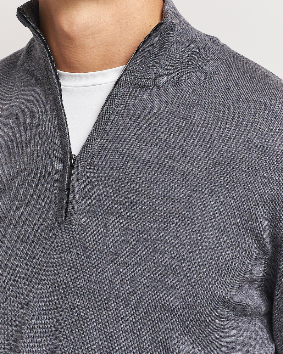 Men | Sweaters & Knitwear | Morgano | Extra Fine Merino Wool Half-Zip Mid Grey