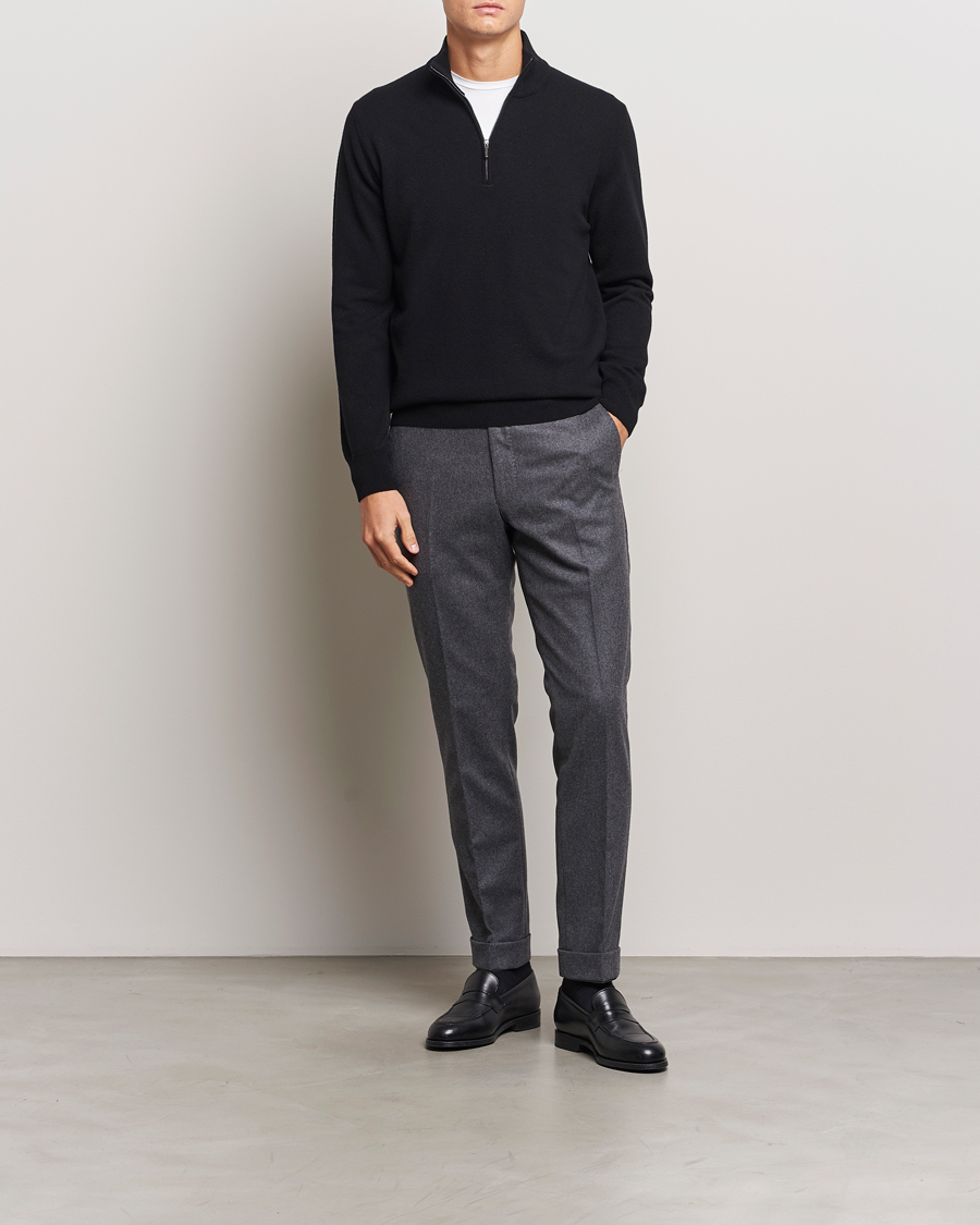 Men | Sweaters & Knitwear | Morgano | Wool/Cashmere Half-Zip Black