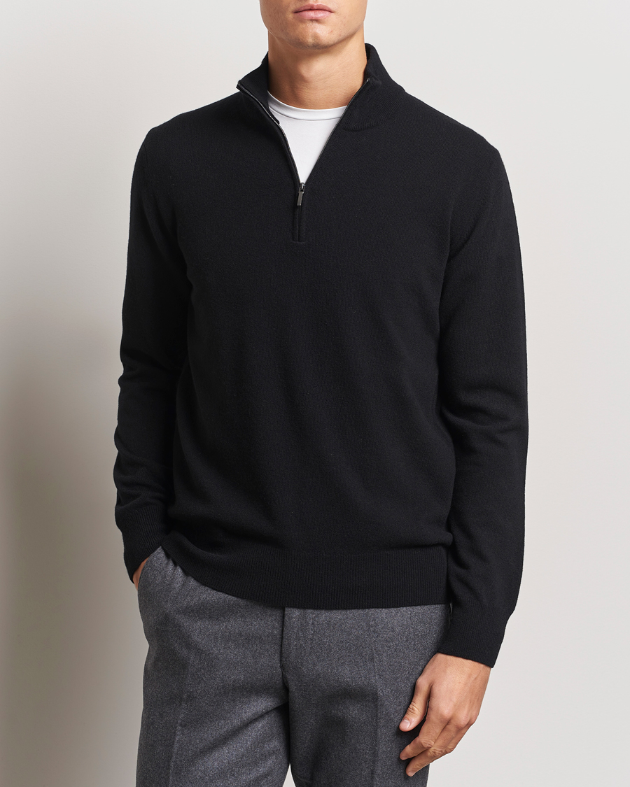 Men | Sweaters & Knitwear | Morgano | Wool/Cashmere Half-Zip Black