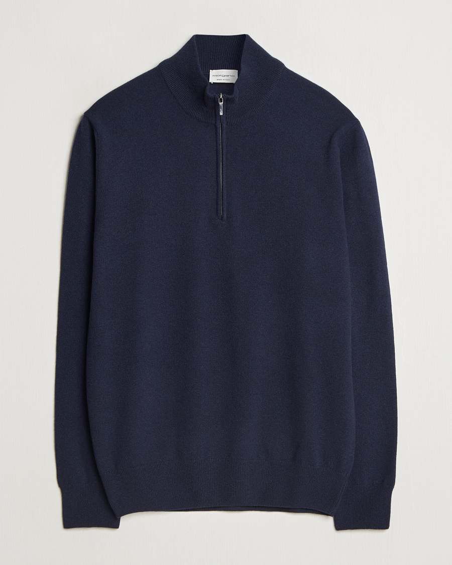 Men | Sweaters & Knitwear | Morgano | Wool/Cashmere Half-Zip Navy