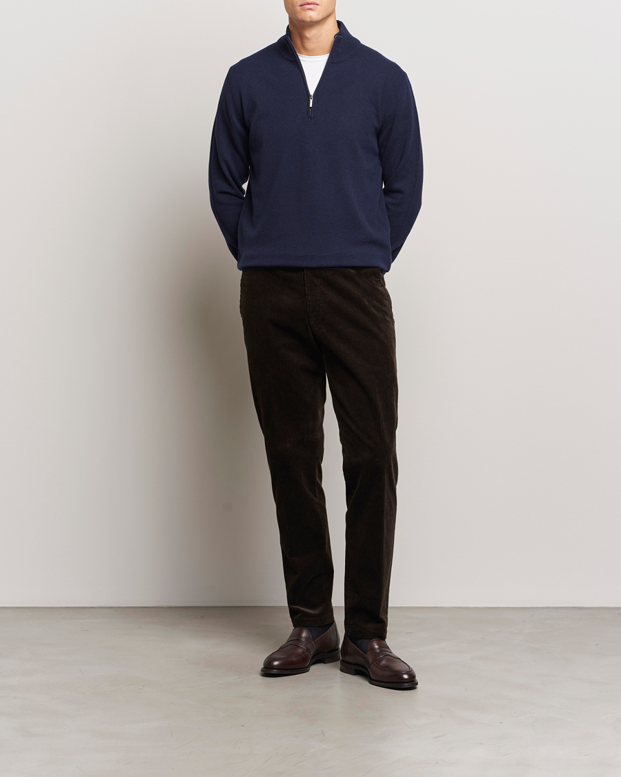 Men | Sweaters & Knitwear | Morgano | Wool/Cashmere Half-Zip Navy