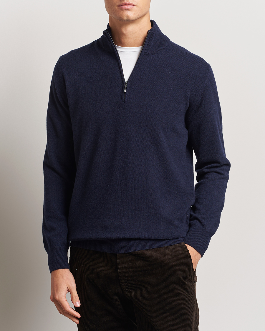 Men | Sweaters & Knitwear | Morgano | Wool/Cashmere Half-Zip Navy
