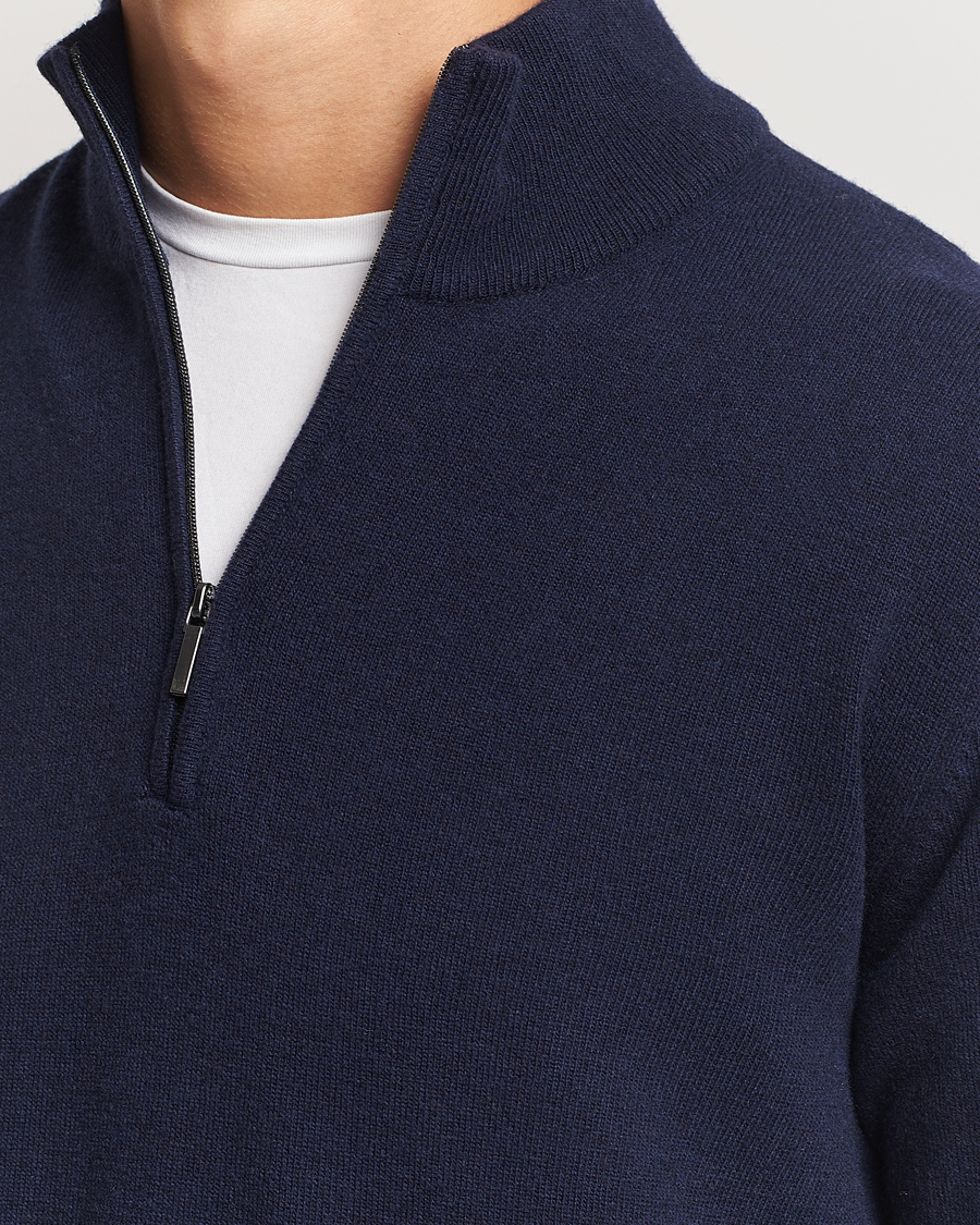 Men | Sweaters & Knitwear | Morgano | Wool/Cashmere Half-Zip Navy