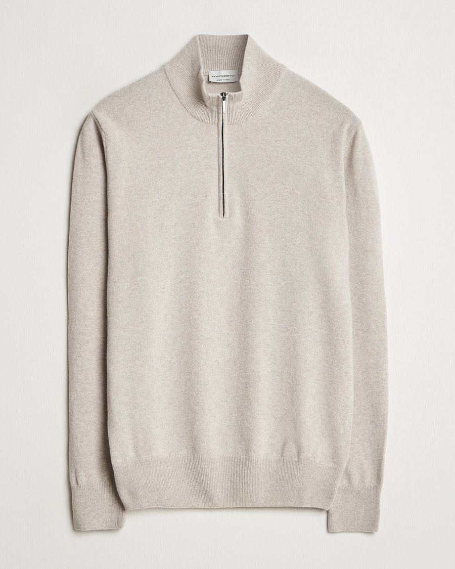 Men | Sweaters & Knitwear | Morgano | Wool/Cashmere Half-Zip Beige