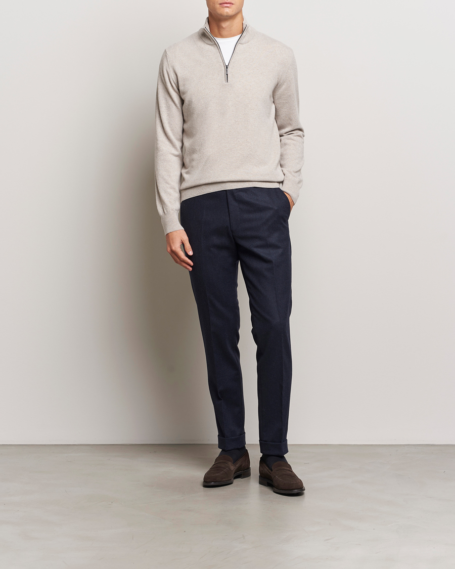 Men | Sweaters & Knitwear | Morgano | Wool/Cashmere Half-Zip Beige