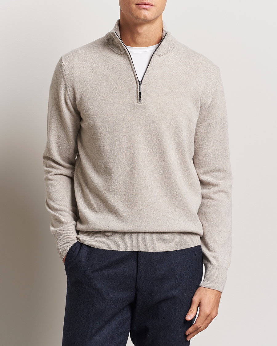 Men | Sweaters & Knitwear | Morgano | Wool/Cashmere Half-Zip Beige